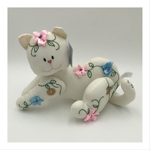 TL Toys Cat Kitten Embroidered Flowers Jointed Stuffed Plush Shelf Sitter 03 Tag - Picture 1 of 11